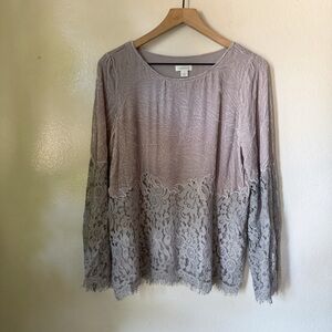 Sundance | Crushed Velvet & Lace Bell Sleeve Top